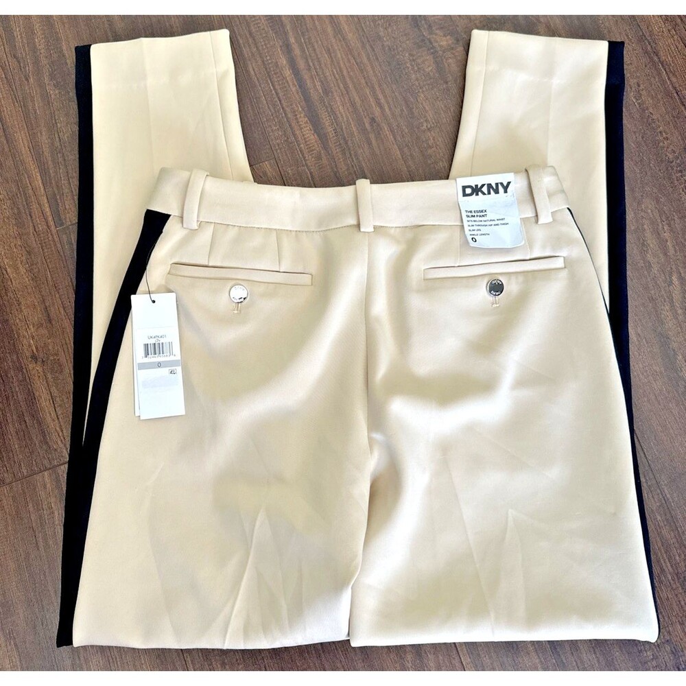 DKNY Women's Soft Hand Scuba Ankle Dressy Pants Sides Stripes Beige Black Size 0 - Picture 9 of 11